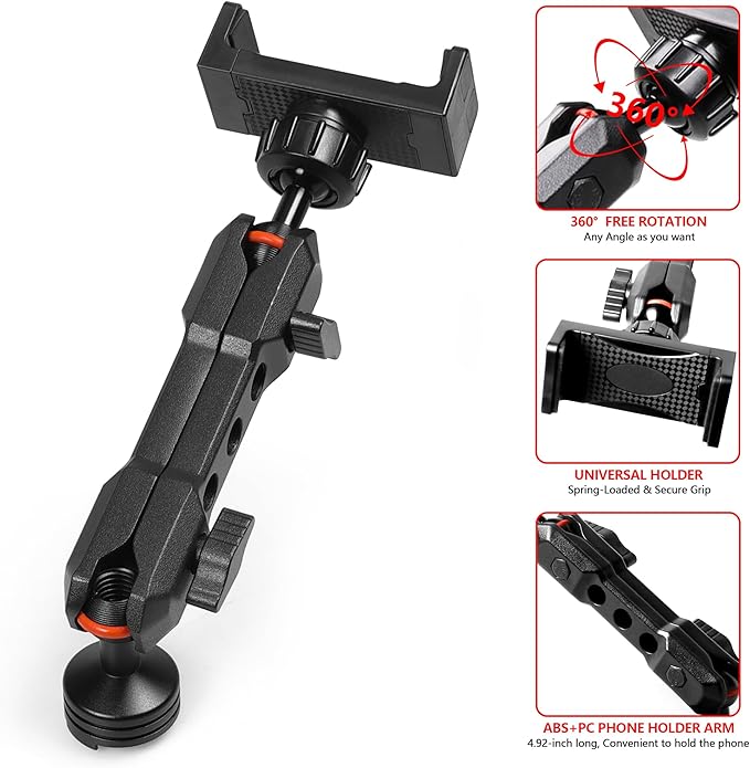 Bronco Phone Holder Car Phone Mount for 2021-2026 Ford Bronco 2/4 Door, 360° Adjustable, Dashboard Cell Phone Stand, Aluminum Car Phone Holder Mount, Black