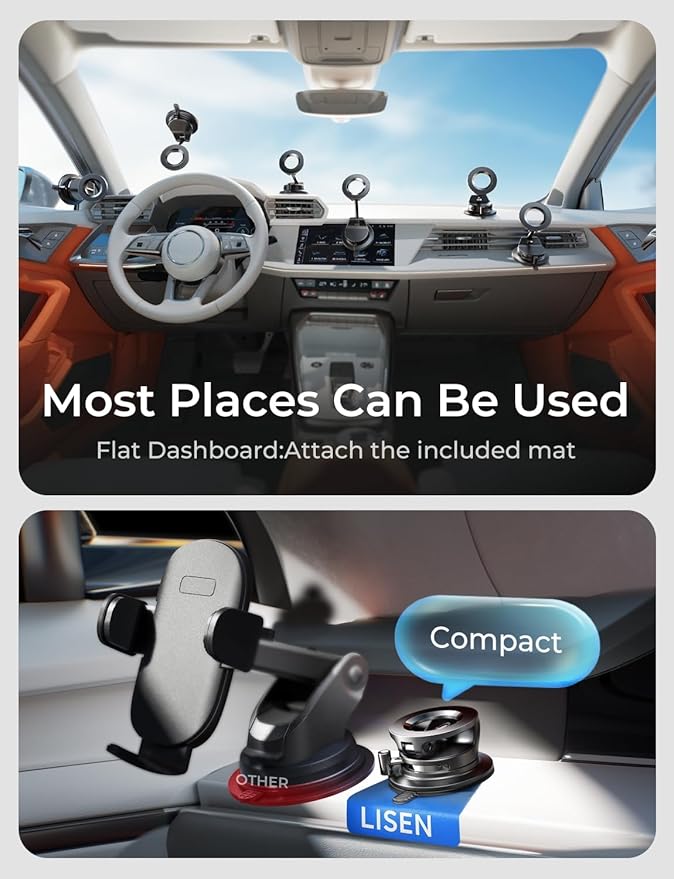 LISEN for Magsafe Car Mount, Cell Phone Holders for Your Car, Magnetic Car Accessories for Women Men Jeep Truck, Gifts for Mothers Day Him Her for iPhone 17 Pro Max 16 15 14 13 12, Samsung S26, Black