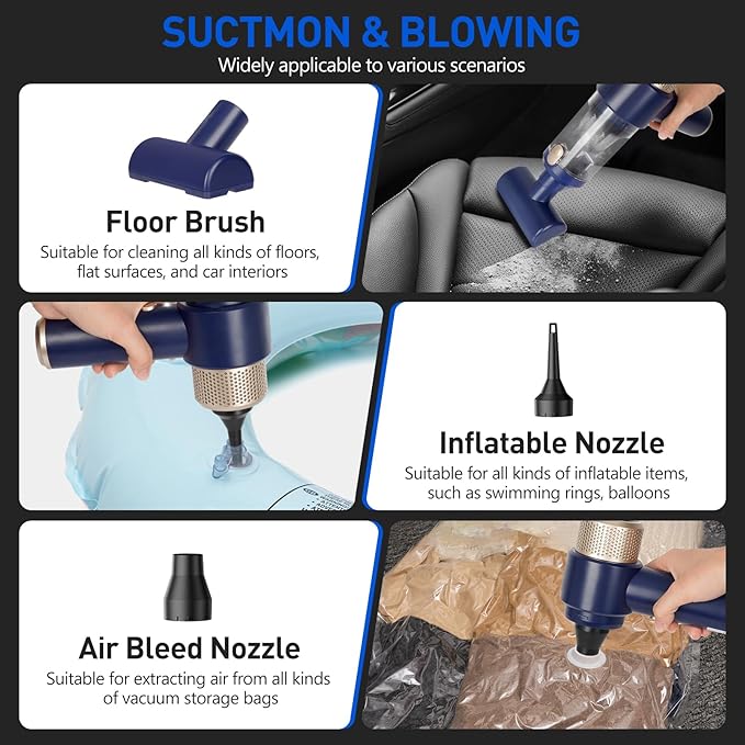 Sweetone Car Vacuum Portable Cordless, 15000 Pa Vacuum Cleaner and Air Duster, Handheld Car Vacuum Cleaner with Led Light and Multi-Nozzles Mini Vacuum Cleaner for Car Pet Home Office