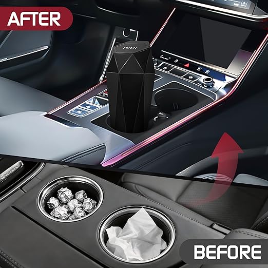 Car Trash Can with Lid, Mini Car Trash Cup with 15 Additional Trash Bags, Car Accessories for Interior, Leakproof Vehicle Garbage Bin for Car, Home, Office - 1 Pack, Black