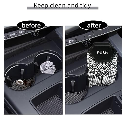NBTEPEM Bling Car Trash Can with Lid, Bling Car Accessories Trash Bin, Leakproof Auto Garbage Can with 30 Trash Bags, Multipurpose Organizers and Storage for Home, Office (Silver Diamond)