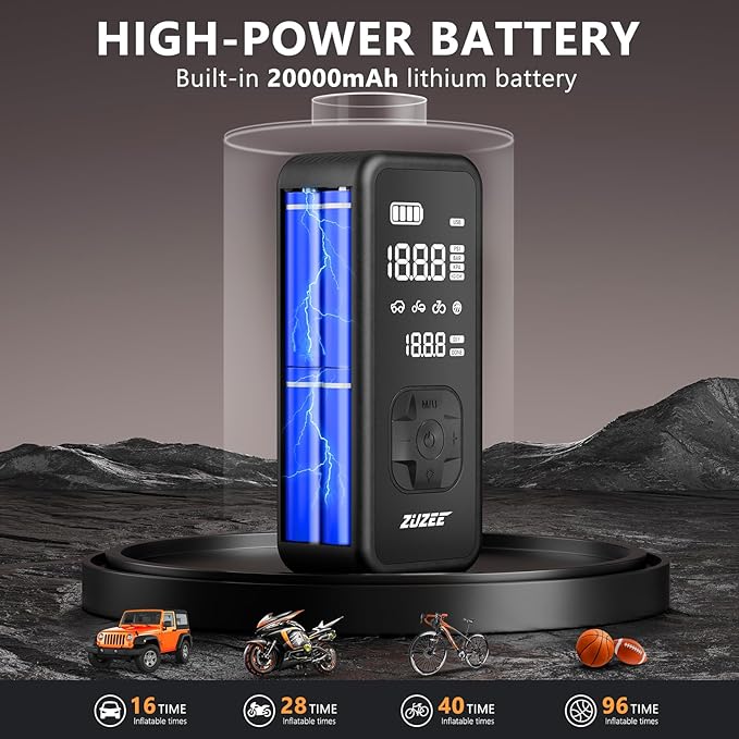 ZUZEE Tire Inflator Portable Air Compressor - 4X Faster Inflation, 150PSI Air Pump for Car Tires with Digital Pressure Gauge/LED Light, Portable Tire Inflator for Car, Moto, Bike, Ball, etc(Black)