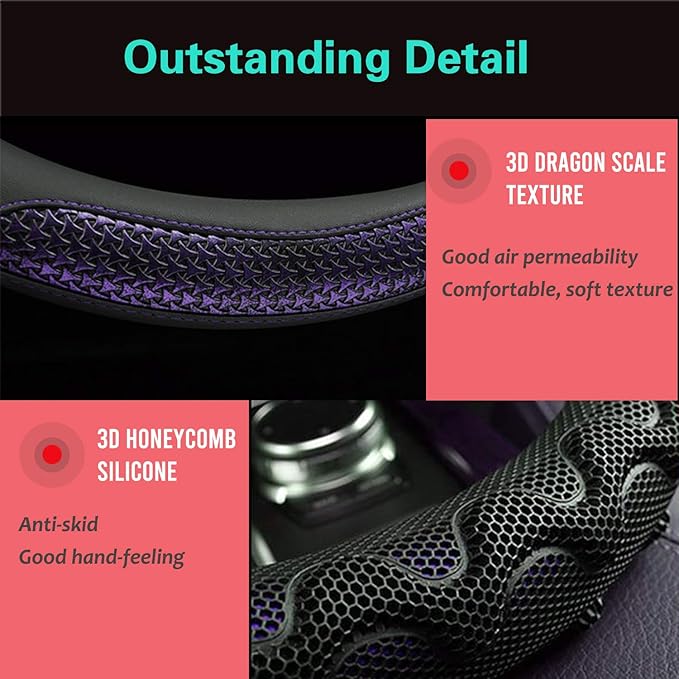 PINCTROT Small Size Steering Wheel Cover Great Grip with 3D Honeycomb Anti-Slip Design, 14 Inch (Purple)