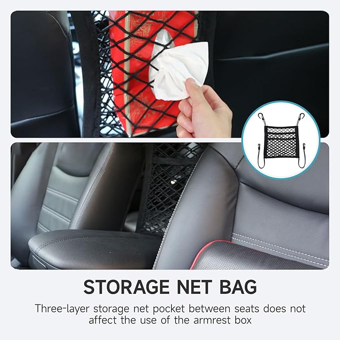 Dog Car Barrier Net with Storage Pockets Universal Adjustable 3-Layer Pet Cars Barrier with 4 Hooks for SUVs & Sedans Keep Pets Safe & Car Organized Cars Mesh Organizerm (M)