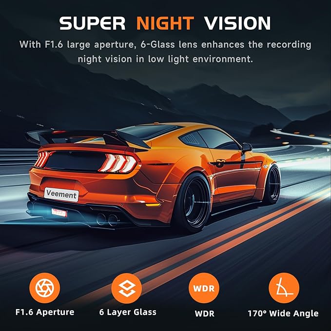 Dash Cam, 2.5K Dash Cam Front, VEEMENT Dash Camera for Cars, 1440P Car Dash Camera with APP, WiFi Dash Cams with WDR Night Vision, 24/7 Parking Monitor Dashcam, 160°Wide, G-Sensor, Mini Car Camera