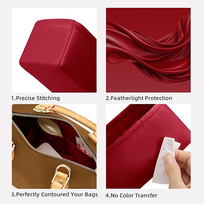 DGAZ Silk Purse Organizer Insert Fits LV Speedy 16/20/25/30/35/45 bags，Silky Smooth Bag Organizer，Luxury Handbag & Tote Shaper（Wine Red，SP25）