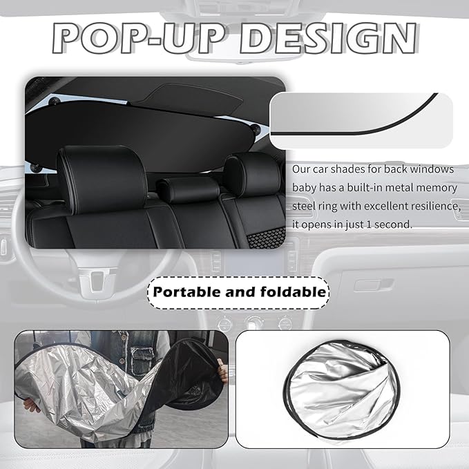 Back Window Sun Shades for Car,210T Titanium Silver Rear Window Sun Shade with Suction Cup Keeps Cars Interior Cool,39.37 * 19.76" Universal Sunshade for Car Windshield Rear