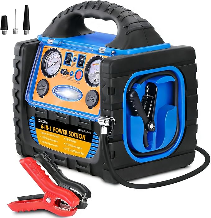 2200A Car Battery Jump Starter with Air Compressor 260PSI,12V Heavy Duty Jump Box (8.0L Gas/6L Diesel), Jump Box Power Pack with USB/DC Output and LED Light