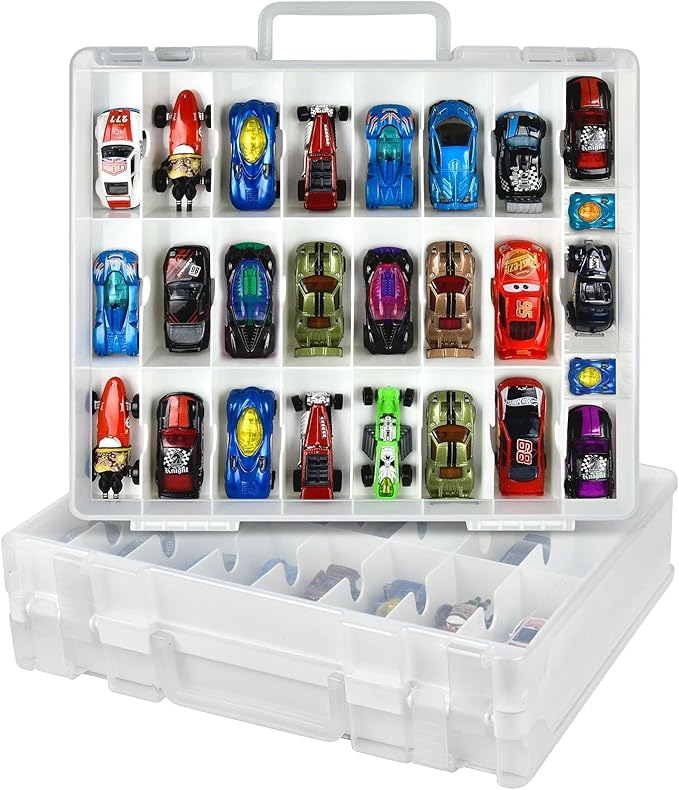 Toy Car Storage Organizer Case Compatible with Hot Wheels/for Matchbox Cars. Display Carrying Container Holder for LOL Surprise Dolls/for Shopkins with 48 Compartments Double Sided-White (Box Only)