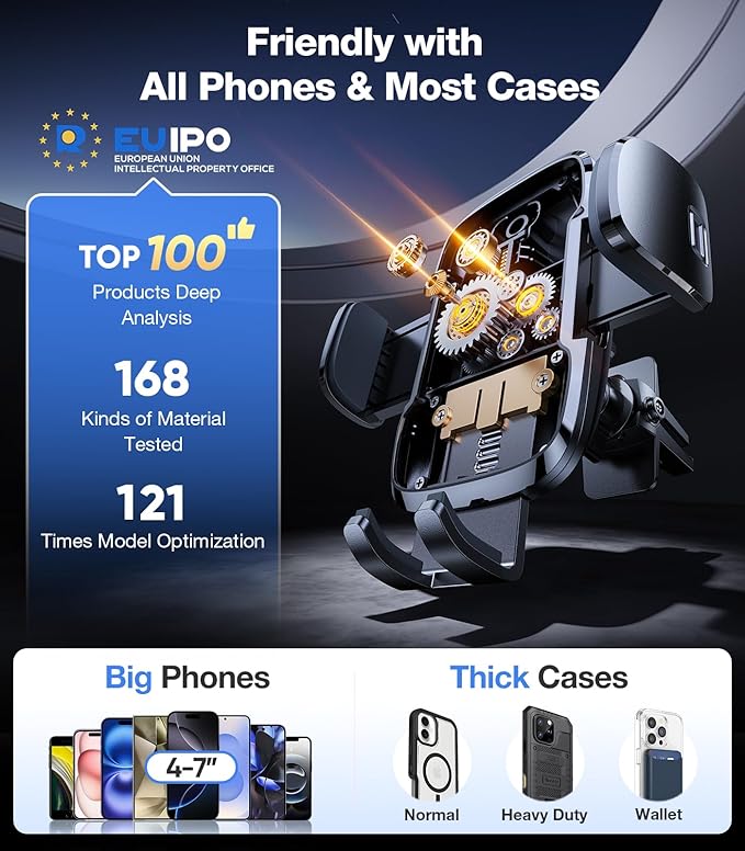 TORRAS 2026【Strongest Suction & Ultra-Durable】 Phone Holders for Your Car,【Patent & Safety Certs】 Car Phone Holder Mount Truck Stand for Dashboard Windshield Vent for iPhone 17 16 15 14 13, Navy Blue