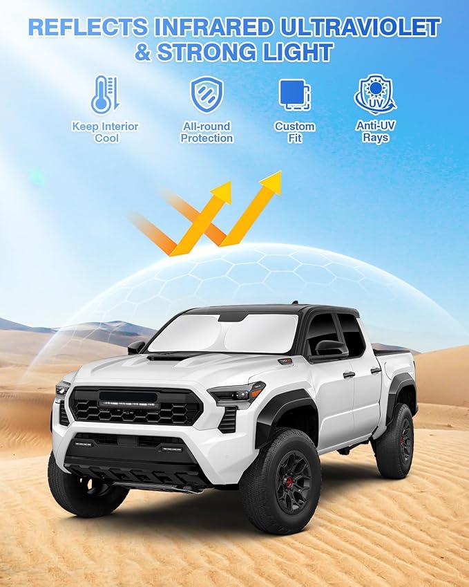 Canvcle Sunshades for Toyota Tacoma 2024 2025 2026 Accessories Windshield Sun Shade Side Rear Window Shade Cover Sun Visor Shield Privacy Protection for Camping Keep Vehicle Cool Black 6PCS