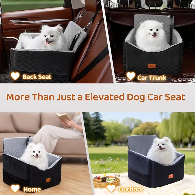 Dog Car Seat Booster for Small Medium Dogs up to 35 lbs - Elevated Memory Foam Pet Booster Seat with Detachable Washable Cover, Safety Tether, Storage Pockets (Grey, Medium)