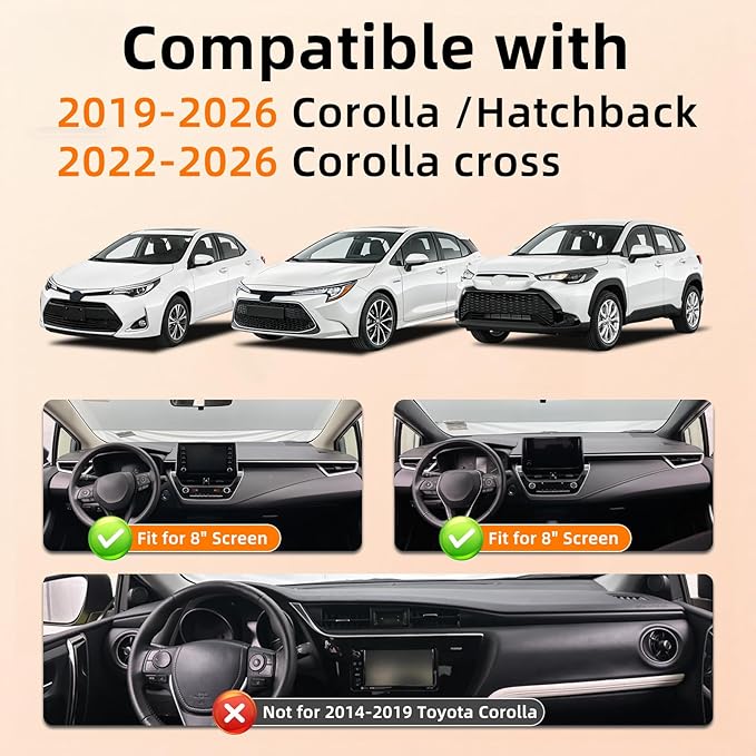 Phone Mount for Toyota Corolla (2019-2025 2026,8") / Corolla Hatchback (19-26) / Corolla Cross (2022-2026), 360° Adjustable Dashboard Car Mount, Hands Free Mobile Holder, with Storage Box, 2020 2021