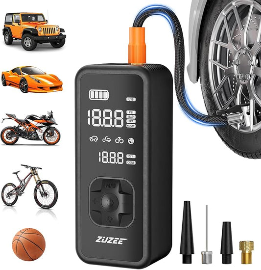 ZUZEE Tire Inflator Portable Air Compressor - 4X Faster Inflation, 150PSI Air Pump for Car Tires with Digital Pressure Gauge/LED Light, Portable Tire Inflator for Car, Moto, Bike, Ball, etc(Black)
