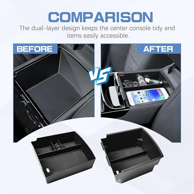 EDBETOS Double-Layer Center Console Organizer for 2025 2026 Hyundai Tucson Including (Gas:Limited), (Hybrid: Blue/SEL Convenience/N Line) and (Plug-in Hybrid: Limited/SEL), Fits Electronic Shift Only