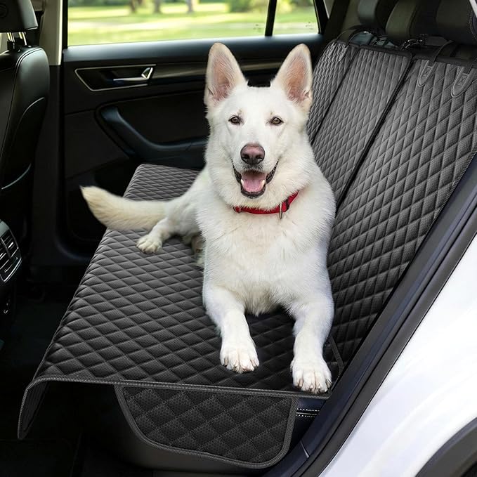 Dog Car Seat Cover for Back Seat, Waterproof Back Seat Cover with Zippered Armrest Access, Non Slip Rear Bench Cover for Cars SUVs and Trucks - 60W
