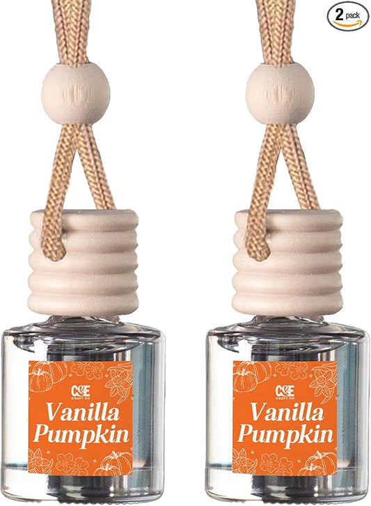C&E Craft Co Hanging Car Air Freshener Diffuser 2 Pack, Long Lasting Fragrance Oil Car Freshener, Glass Bottle Auto Air Freshener, Made in USA (Vanilla Pumpkin)