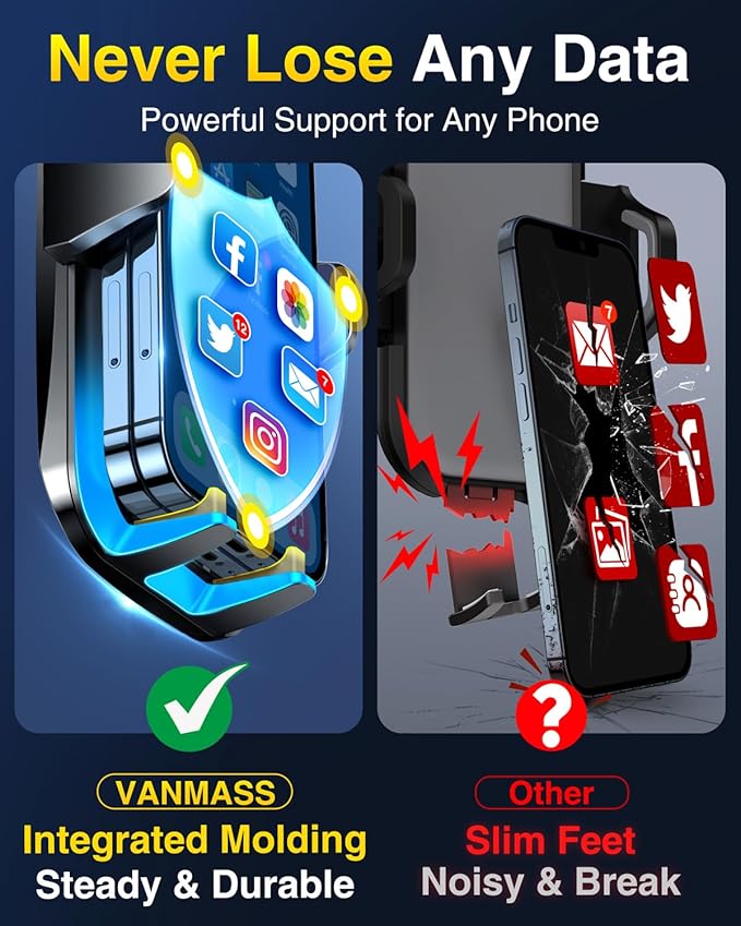 VANMASS【85+LBS Strongest Suction & Military-Grade 2026 Ultimate Car Phone Mount【Patent & Safety Certs】 Cell Phone Holder Truck for Dash Windshield Vent for iPhone 17 Pro Max Automobile Accessory Kits