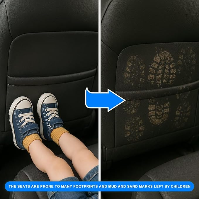 Back Seat Protector 2 Pack Fit for Ford F150 Car Kick Mats with Touch Screen Tablet Holder Storage Organizer Waterproof Dirt Proof Faux Leather Auto Accessories for Kids (1 Pair Black)