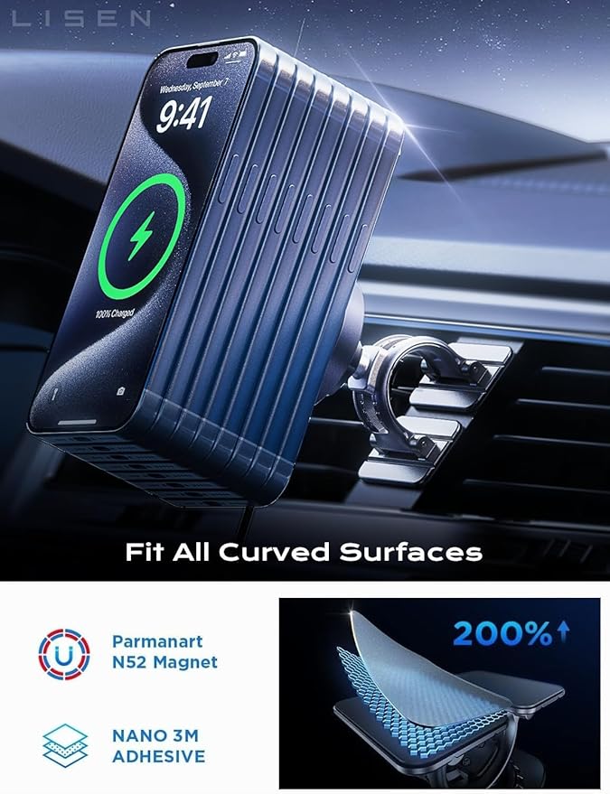 LISEN for 15W MagSafe Car Mount Charger,MagSafe Charger,Wireless Car Charger,Magnetic Phone Holder for Car,Phone Holders for Your Car Accessories for Women Men Jeep Ford F150 for iPhone 17-12,Samsung