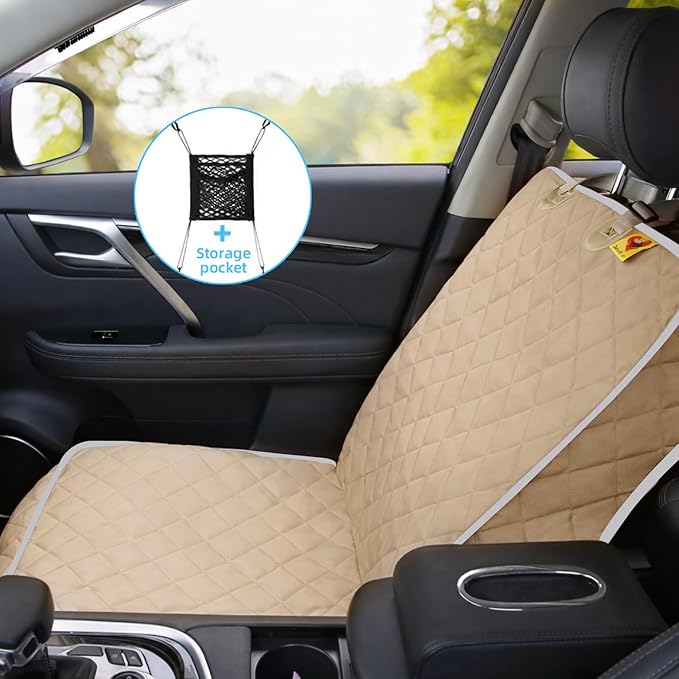 Bark Lover Deluxe Dog Seat Cover for Front Seat-More Durable Waterproof Front Seat Protector, High Heat Resistant and Nonslip Front Seat Cover for Dogs Kids, Universal Size (Beige MAT)