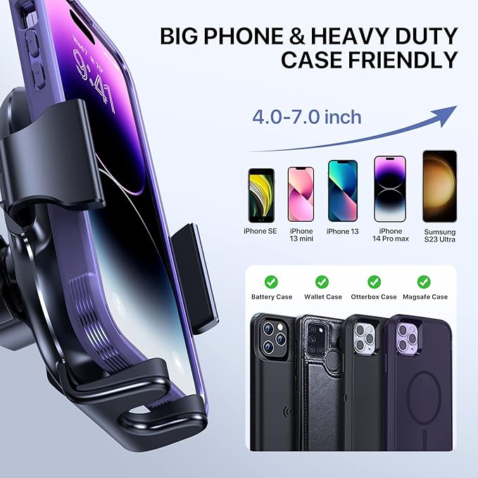 Miracase Upgraded Wider Clamp Phone Holders for Your Car, Metal Hook Air Vent Car Mount [Thick Cases Friendly] Automobile Hands Free Compatible with iPhone 17/16/15/14/13 Series All Smartphone