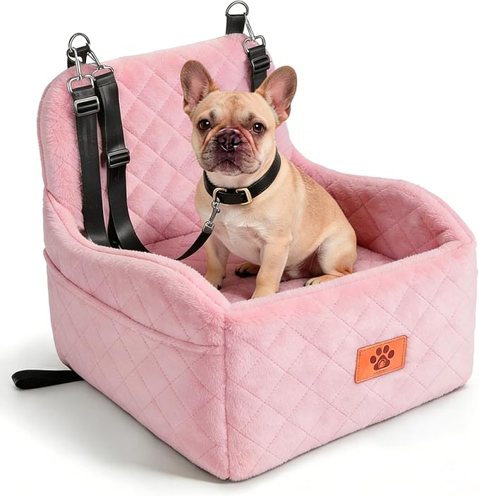 Dog Car Seat for Small Medium Dogs, Dog Booster Seat with Thick Comfort Foam for Pets Up to 35 lbs, Washable & Detachable Pet Car Seat with Storage Pockets - Pink