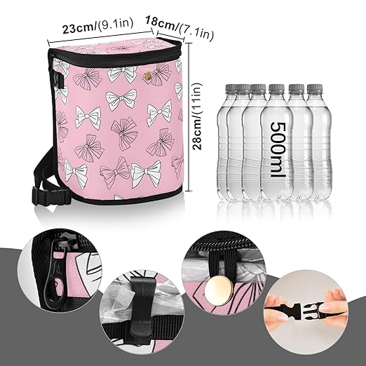 White Pink Bow Car Trash Can with Lid for Back Seat Car Trash Bin Hanging Leakproof Automotive Garbage Can Car Organizer