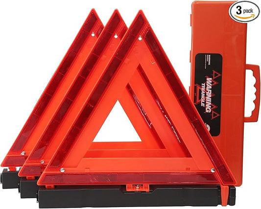 WORKKOOL Safety Triangles DOT Approved, Standard Warning Triangles Enmergency Reflector, Emergency Triangles for Vehicles with Carry Case(3 Pack,Without Sand)