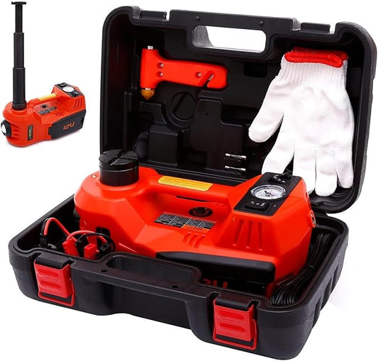 ROGTZ Electric Hydraulic Car Jack Kit 5 Ton 12V Portable Lift Range 17.7 Inch with Tire Inflator Pump for SUV Sedan Truck Car Repair Floor Jack for Vehicle Tire Change with LED Light Jack Only