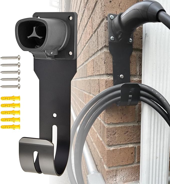 Anina EV Charger Holder for Tesla Car Charging Plug J-Hook Wall-Mount Electric Vehicle Cable Organizer Compatible with Tesla Model X/Y/3/S Heavy-Duty Steel Nozzle Holster Dock