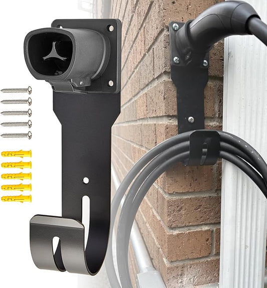 Anina EV Charger Holder for Tesla Car Charging Plug J-Hook Wall-Mount Electric Vehicle Cable Organizer Compatible with Tesla Model X/Y/3/S Heavy-Duty Steel Nozzle Holster Dock