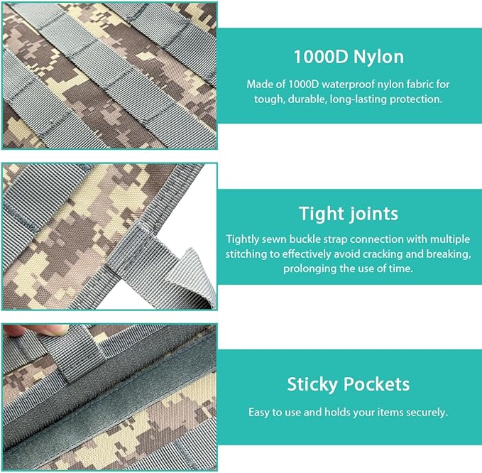 Car Seat Back Organizer, Tactical MOLLE Sag Proof Vehicle Panel Backseat Cover Protector, Universal Molle Nylon Storage Bag Seat Back Hanger Pad for Car Truck SUV Pickup (Camouflage ACU)