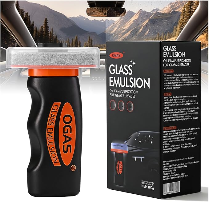 Car Glass Oil Film Remover, 100ml Roll-On with Cleaning Pad, Effectively Removes Oil Film & Smudges, Restores Windshield Clarity for Safer Driving