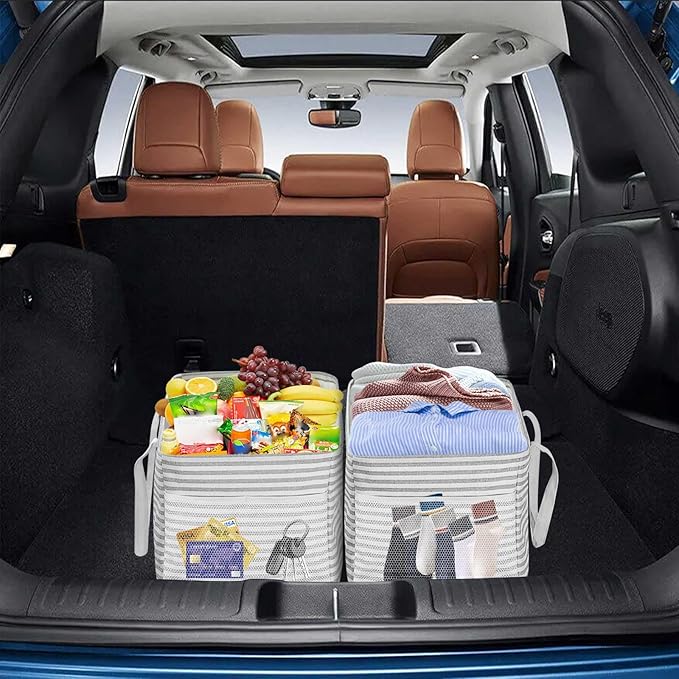 LHZK Standing Utility Tote Bag with Metal Wire Frame and the Sides Rinforced, Large Tote Bag with Handle, Reusable Grocery Bags Foldable, Beach Bag, Car Tote (Gray, 18.5''x11.8''x11.5'')