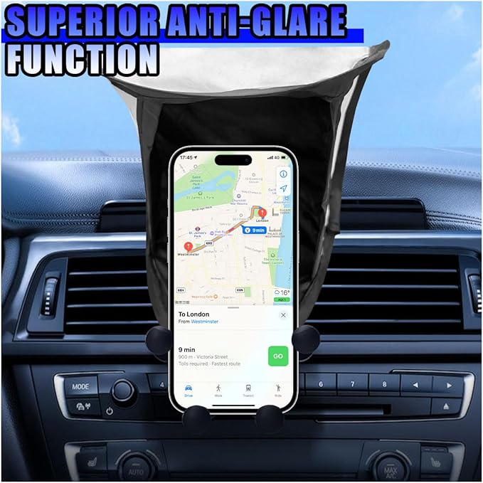 Car Smartphone Sunshade, Foldable Anti-Glare Cell Phone Sun Protection Umbrella, Universal High Elasticity Skeleton Auto Smartphone Heat-Insulating Sun Cover Accessory for Most Cars (Silver)