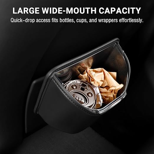 Car Trash Can with Removable Leakproof Liner – Clip On Trash Bin for Seat Back, Door Pocket & Headrest – Sturdy PU Leather Garbage Can Organizer for SUV, Truck & Sedan