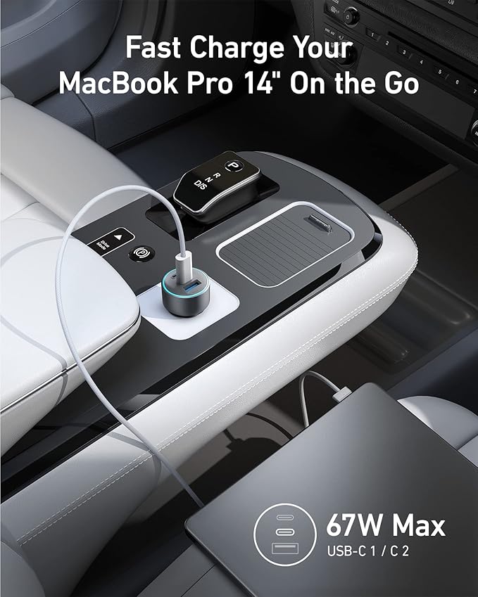 Anker USB-C Car Charger, iPhone 17 Car Charger, 67W 3-Port Compact Fast Charger, 535 Car Adapter with PIQ 3.0 for iPhone 17/16/15/14 Series, Galaxy S25/24/23, MacBook, iPad, and More (Cable Included)