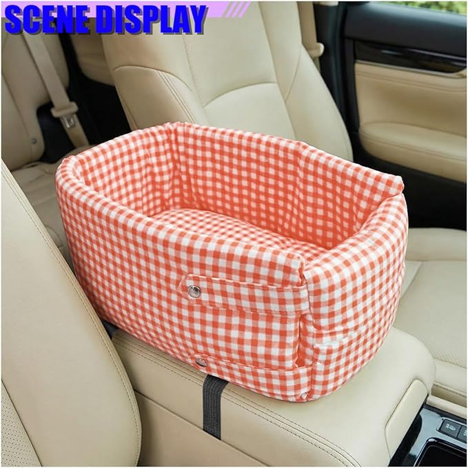Craedli Center Console Dog Car Seat, Removable Car Armrest Box Pet Booster Seat with Safety Leash & Cushion, Washable Auto Interior Dog Carseat for Small Pets, Fit Most Cars (Pink)