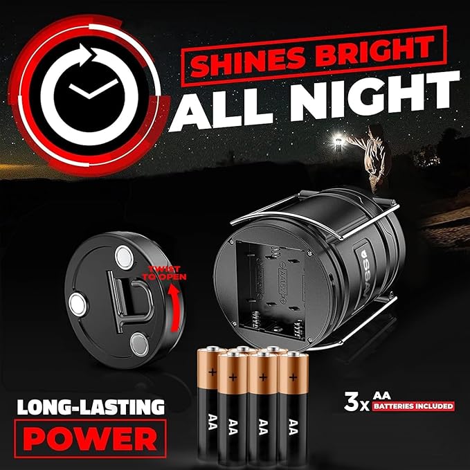 2 Pack Camping Lantern - Portable LED Battery Powered Lantern with Magnetic Base and Foldable Hook for Emergency Use or Campsites, Essential Hurricane Survival Kit | Batteries Included