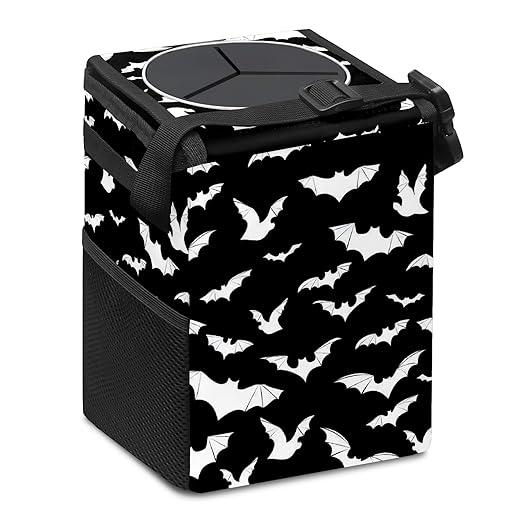 Black and White Goth Bats Car Trash Can with Lid Collapsible Reusable Waterproof Car Garage Bag,Automotive Garbage Can,Car Accessories Interior Car Organizer
