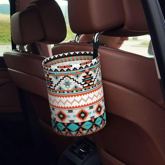 Car Trash Can Classic Aztec Pattern Multipurpose Collapsible Leakproof Trash Bin Car Accessories for Car Automotive Truck SUV
