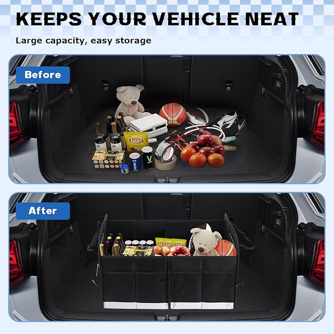 Car Trunk Organizer, 72L Large Capacity Waterproof Auto Storage with Non-Slip Bottom Strips, Collapsible Cargo Organizer for Suv, Truck, Sedan, Portable Car Accessories for Women Men