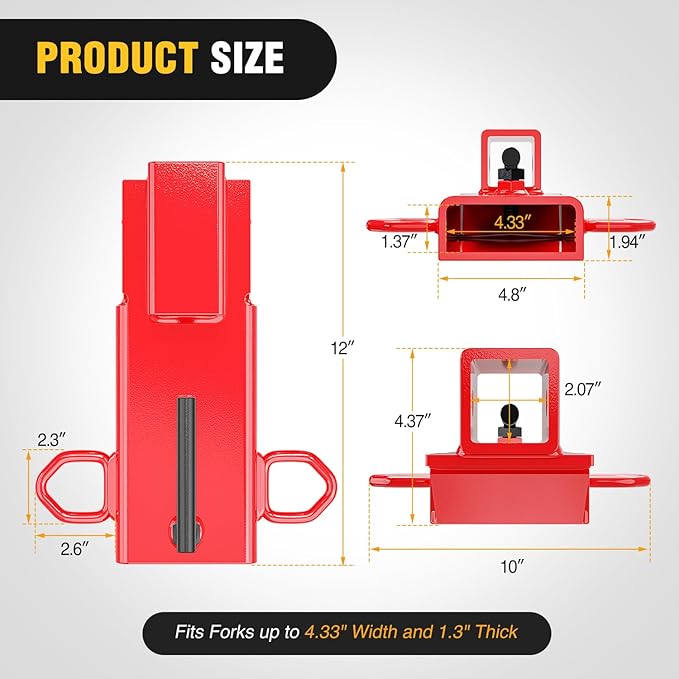 Nilight Forklift Trailer Hitch Attachment Fits 2 Inch Receiver Clamp on Pallet Fork Trailer Towing Adapter with Safety Chain & 5/8” Hitch Pin Clip Red