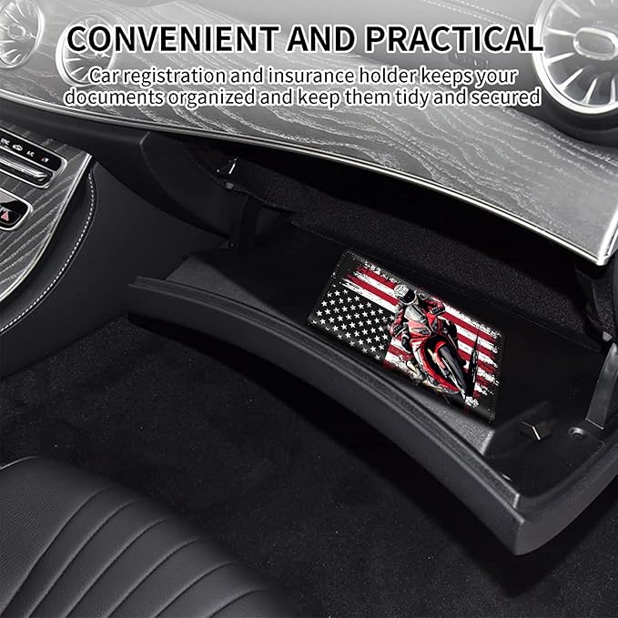 Car Registration and Insurance Card Holder, Vehicle License Documents Glove Box Compartment Organizer Wallet, ID Card Holder for Car Essentials Automobile, American Flag Motorcycle