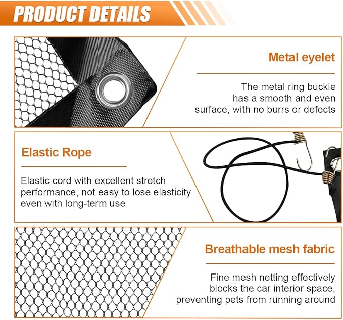 YoRise Car Dog Barrier Net, Multifunctional Automotive Pet Protection Net Barrier with Adjusting Rope & Hook, Universal Vehicle Backseat Mesh Safety Divider for Car, SUV, Pickup(S)