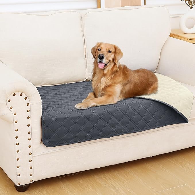 Smiry Waterproof Dog Bed Cover Pet Blanket, Soft Washable Dog Blanket for Furniture Bed Couch Sofa Reversible, Checkered (30"x53", Dark Grey/Beige)