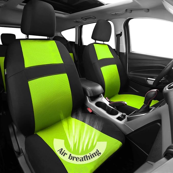 CAR PASS Seat Cover Full Sets, 3D Air Mesh Car Seat Cover with 5mm Composite Sponge Inside,Airbag Compatible Universal Fit for SUV,Vans,sedans, Trucks, Automotive Interior Covers(Lime Green)