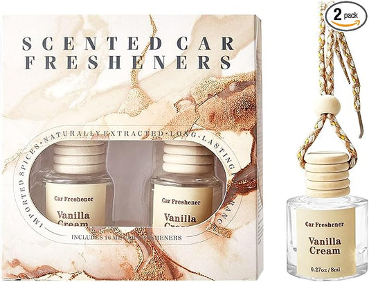 Car Air Freshener Diffuser, Hanging Car Scents Air Freshener, Car Fresheners Long Lasting, Essential Oil Diffuser, Fragrance Oil Air Diffuser, Vanilla Cream 8ml*2pcs