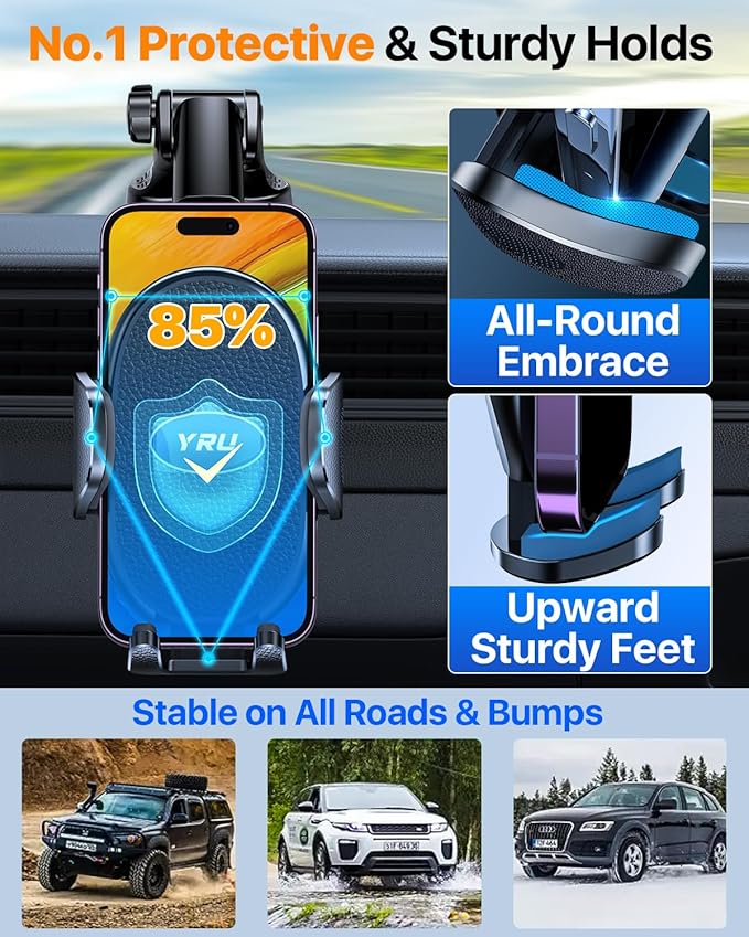 YRU Upgraded Universal Car Phone Holder Mount【360°Rotatable & Strong Suction】 Cell Phone Car Dashboard Windshield Phone Holder Dash Vent Stand for iPhone 17 16 Pro Max Samsung Truck, Star Blue